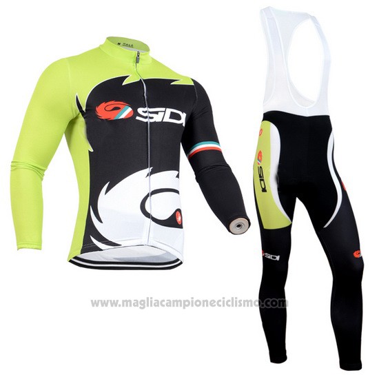 2014 Abbigliamento Ciclismo Castelli SIDI Nero e Verde Manica Lunga e Salopette